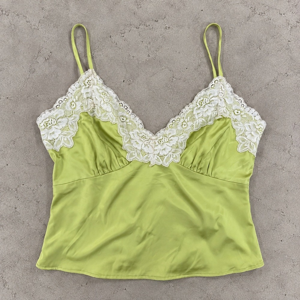 NWT Le Lis Lime Green Satin Lace Trim Camisole Top Tie Back S Fairycore